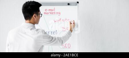 Panoramica del seo manager iscritto sul sito web di lavagna a fogli mobili Foto Stock