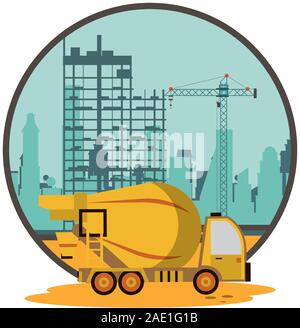 In costruzione in scena con la betoniera carrello Illustrazione Vettoriale