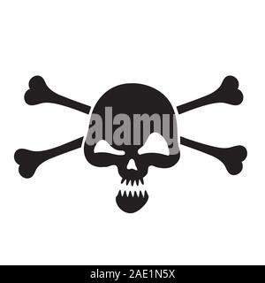 Cranio umano e crossbones cartoon silhouette bianca su sfondo isolato. Immagine vettoriale Illustrazione Vettoriale