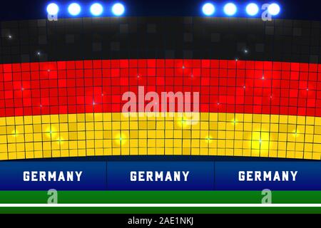 Bandiera della Germania card acrobazie. In Germania il calcio o allo stadio di calcio dello sfondo. Illustrazione Vettoriale