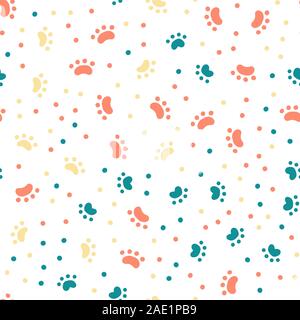 Modello senza cuciture con disegnati a mano gatto o cane footprint. Illustrazione Vettoriale