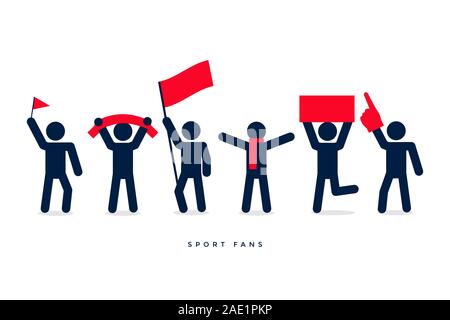 Stick figure di sportivi appassionati di team. Illustrazione Vettoriale