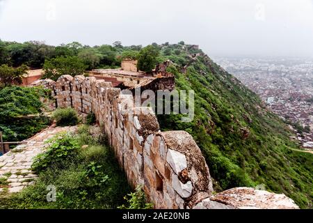 Nahargarh Fort parete, Jaipur, Rajasthan, India, Asia Foto Stock