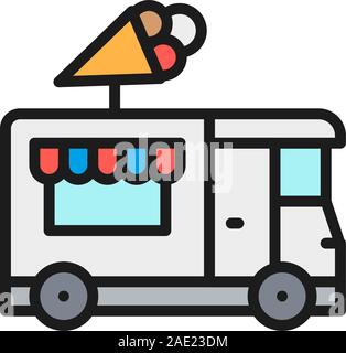 Ice Cream carrello, street fast food colore piatto icona linea. Illustrazione Vettoriale