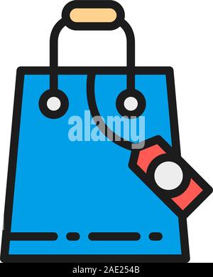 Borsa per la spesa con lo sconto tag colore piatto icona linea. Illustrazione Vettoriale