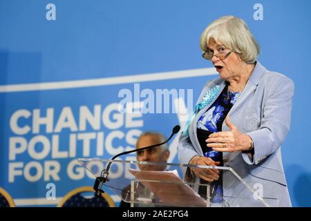 Ex mp conservatore e Brexit del partito parlamentare per il sud ovest dell'Inghilterra, Ann Widdecombe Noreen parla durante la conferenza stampa. Foto Stock