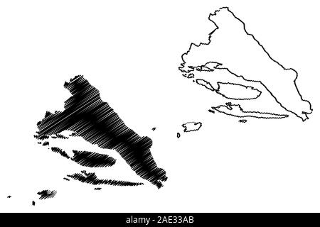 Split-Dalmatia County (contee della Croazia, Repubblica di Croazia) Mappa illustrazione vettoriale, scribble schizzo Split Dalmazia (Brazza e Hvar isola) mappa Illustrazione Vettoriale