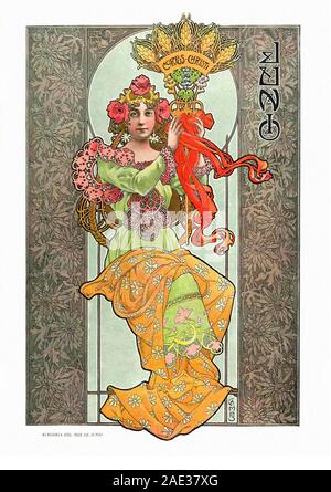 Rappresentazione allegorica delle stagioni in stile Art Nouveau. Allegoria del mese di giugno. Salone di album. 1901. In Spagna, in Catalogna, Barcellona Foto Stock