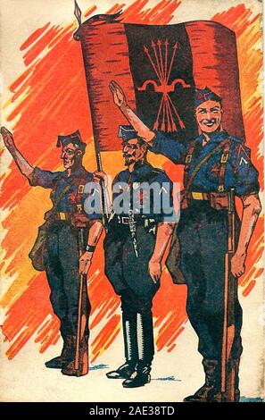 Poster della Falange Española (Falange Spagnolo) spagnola di organizzazione politica di ispirazione fascista. Foto Stock