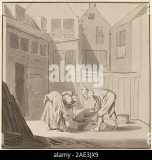 Una stampa del 1778 di Cornelis Ploos van Amstel e Bernhard Schreuder, dopo Jan Pietersz Saenredam, mostrava i lavoratori impegnati nella macellazione di maiali con attrezzi e una forma animale centrale. Foto Stock