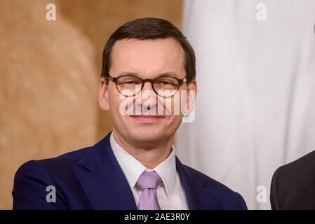 Riga, Lettonia. 06 Dic, 2019. Mateusz Morawiecki , primo ministro della Polonia. Durante la riunione con Krisjanis KARINS ha, Primo Ministro della Lettonia. Gabinetto dei Ministri, Riga. Credito: Gints Ivuskans/Alamy Live News Foto Stock