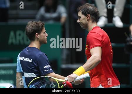 Rafael Nadal di Spagna e Diego Schwartzman dell Argentina durante la Coppa Davis 2019, Tennis Madrid Finals 2019 su 18 Novembre 24, 2019 a Caja Magica a Madrid, Spagna - Photo Laurent Lairys / DPPI Foto Stock