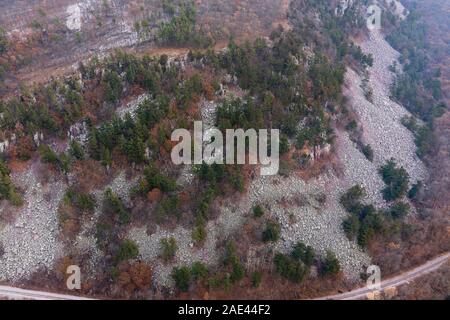 Fotografia aerea di Devil's Lake State Park, vicino a Baraboo, Sauk County, Wisconsin, Stati Uniti d'America. Foto Stock