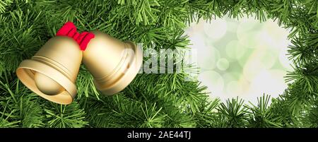 Anno nuovo biglietto di auguri di Natale campane ang abete 3D'illustrazione 3D renderin Foto Stock