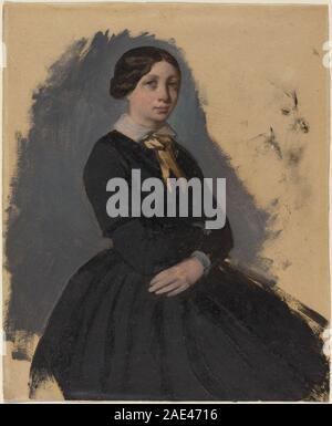 Un dipinto di Edgar Degas, creato tra il 1861 e il 1865, raffigurante una giovane donna vestita di nero. L'opera enfatizza la postura, i dettagli dell'abbigliamento e l'espressione contemplativa del soggetto. Foto Stock