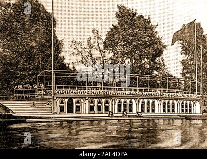 Una storica immagine di un ex Oxford University chiatta (UK) come era nel 1888 Foto Stock