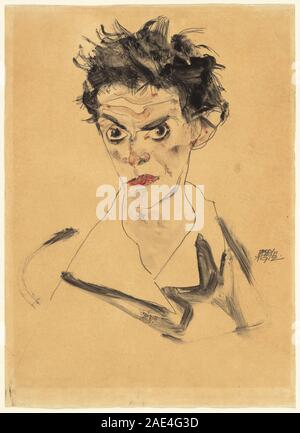 Un autoritratto di Egon Schiele, creato nel 1912. Il dipinto rappresenta la ritrattistica espressionista austriaca dell'inizio del XX secolo e lo studio artistico individuale. Foto Stock