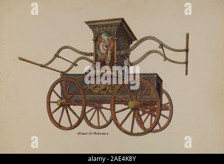 Fire Engine Pumper, costruito da Elmer G. Anderson intorno al 1937, è un veicolo antincendio meccanico progettato per pompare acqua per la soppressione degli incendi, illustrando il design delle attrezzature di emergenza della metà del XX secolo. Foto Stock