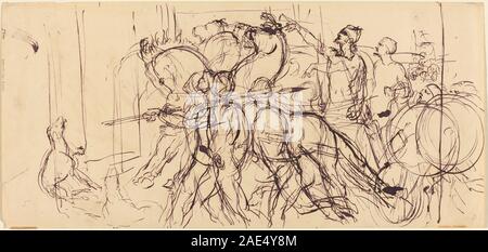 Eugène Delacroix (francese, 1798 - 1863 ), Aurighi, , penna e viola-inchiostro nero su carta intessuta, Joseph F. Raccolta McCrindle 2009.70.104.b Eugène Delacroix, Aurighi Foto Stock
