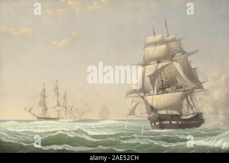 Gli Stati Uniti Frigate Presidente impegnante il British Squadron, 1815; 1850data Fitz Henry Lane, gli Stati Uniti Frigate Presidente impegnante il British Squadron, 1815, 1850 Foto Stock