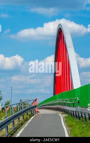 Percorso pedonale e ciclabile Elbe percorso ciclabile sopra il ponte Elba Wittenberg dipinto di rosso e verde Sassonia-Anhalt Germania. Foto Stock