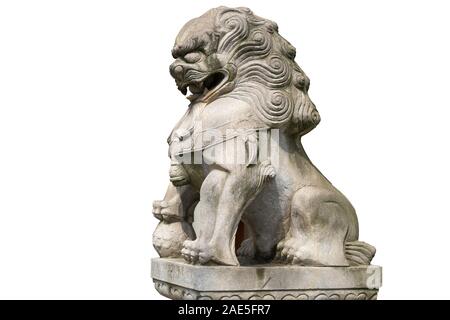 Imperiale cinese statua Lion, isolato su sfondo bianco Foto Stock