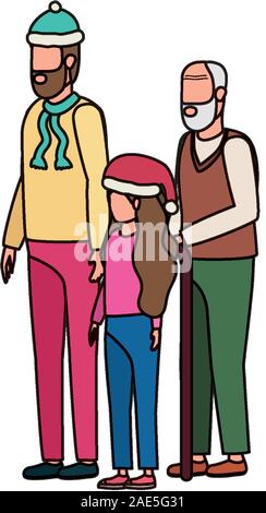 Carino il nonno con il giovane figlio e nipote con cappello di Natale Illustrazione Vettoriale