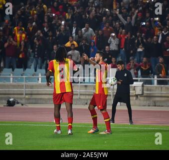 Rades, Tunisia. 06 Dic, 2019. Esperance lettore di Anice badri celebra durante la CAF Champions League 2019 - 20 partita di calcio tra Esperance sportive tunisia e Jeunesse sportive della Kabylie in Rades.(punteggio finale; Esperance sportive 1: 0 Sportive Kabylie) Credito: SOPA Immagini limitata/Alamy Live News Foto Stock