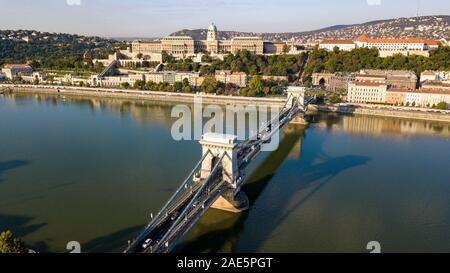 Il Castello di Buda, Budavari Palota, il Ponte della Catena, Cityscape, Budapest, Ungheria Foto Stock