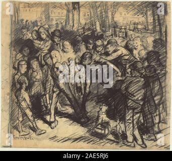 Il dipinto "Street Fight" di George Bellows del 1907 raffigura due uomini impegnati in un alterco fisico in una strada urbana, mostrando figure, movimenti, gesti, abbigliamento, e l'architettura circostante nell'arte americana dei primi anni del XX secolo. Foto Stock