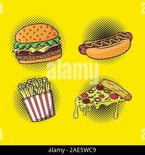 Delizioso fast food pop art style Illustrazione Vettoriale