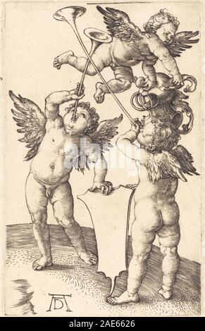 Incisione "Three Genii" di Albrecht Dürer, circa 1505. L'opera raffigura tre figure mitologiche, illustrando anatomia dettagliata, composizione e tecniche di stampa dei primi anni del XVI secolo. Foto Stock