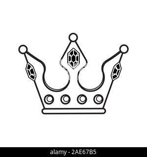 Royal icona di simbolo, monogramma logo corona, bellezza tiara princess, re medievale incoronazione emblema. Corona di pietre preziose e di perle. Icona lineare nero e Illustrazione Vettoriale