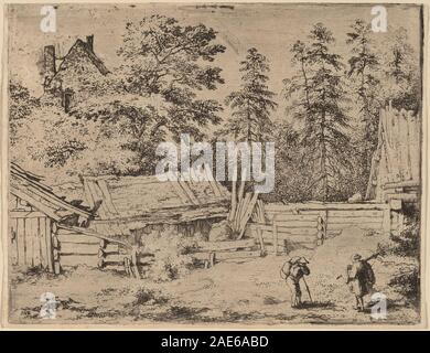 Tre cottages; probabilmente c. 1645/1656 Allart van Everdingen, tre Cottages, probabilmente c 1645-1656 Foto Stock