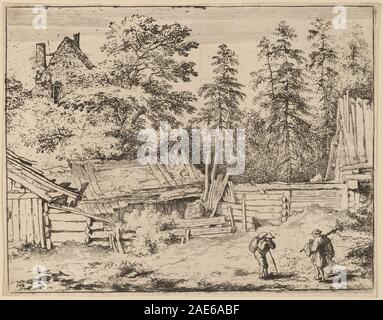 Tre cottages; probabilmente c. 1645/1656 Allart van Everdingen, tre Cottages, probabilmente c 1645-1656 Foto Stock