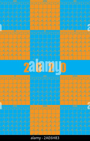 2020 Annuale Calendario Pianificatore di grande impatto spazio modificabile blu arancione sullo sfondo di gioco Illustrazione Vettoriale