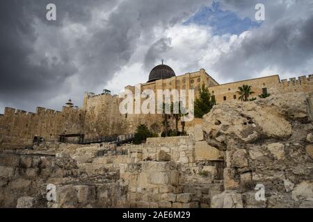 la moschea al-aqsa dal basso Foto Stock