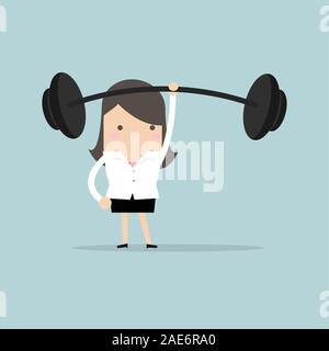 Imprenditrice tenendo un pesante barbell con una sola mano. Illustrazione Vettoriale