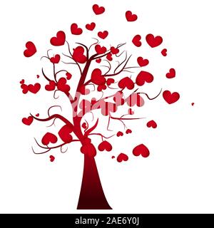 Struttura ad albero rosso con cuore illustrazione. Il concetto di amore. Biglietto di auguri con amore romantico-tree. EPS vettoriali10. Illustrazione Vettoriale