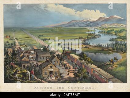 Litografia "Across the Continent: Westward the Course of Empire takes its way" dopo Frances Flora Bond Palmer, 1868, che mostra carri, coloni, cavalli, pianure, e immagini di espansione americana verso ovest del XIX secolo. Foto Stock