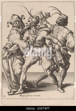 Danza tre Mummers, compreso un buffone; 1595/1596 attribuito a Zaccaria Dolendo dopo Jacques de Gheyn II, Danza tre Mummers, compreso un buffone, 1595-1596 Foto Stock