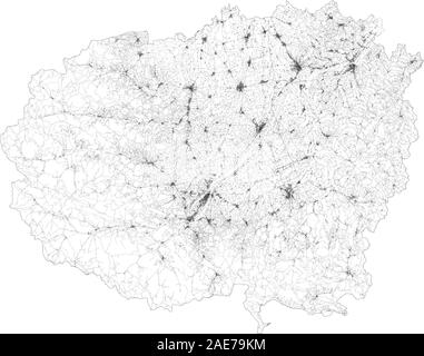Mappa satellitare della provincia di Cuneo, città e strade, edifici e strade di collegamento delle aree circostanti. Il Piemonte, Italia. Mappa strade, strade Illustrazione Vettoriale