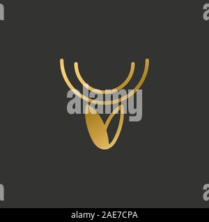 Il logo di cervi, linea oro astratta icona minima, testa di renne, illustrazione vettoriale Illustrazione Vettoriale