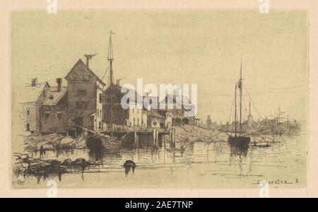 Raffigura case di pesci create da Charles A Platt nel 1881, mostrando piccoli edifici in legno o pietra lungo un lungomare, con tetti, porte e paesaggio circostante, che rappresentano l'architettura costiera del XIX secolo. Foto Stock