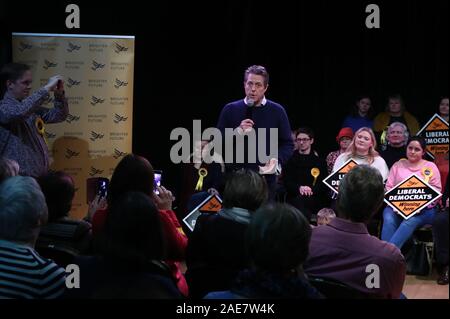 Attore Hugh Grant parlando al gruppo del Partito europeo dei liberali democratici sostenitori in Walton-on-Thames, in Esher & Walton circoscrizione. Foto Stock