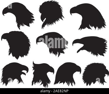 Silhouette di testa 10 bald eagle vector Illustrazione Vettoriale