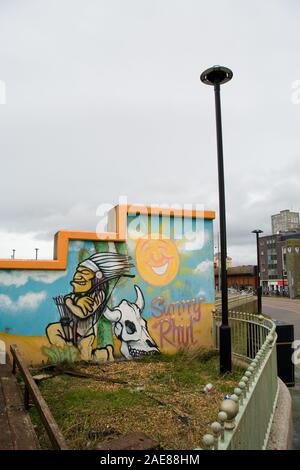 Bloccato a British seaside resort attrazione in inverno Foto Stock