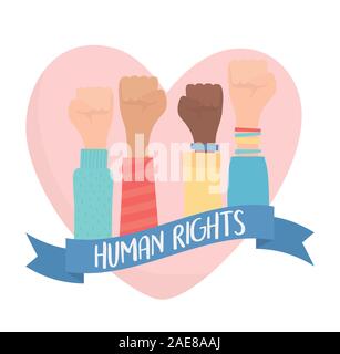 I diritti umani e le mani sollevate in pugno amore cuore forte illustrazione vettoriale Illustrazione Vettoriale