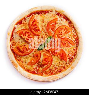 Isolare la pizza, di medie dimensioni, vista dall'alto. Foto di stock di pizza. Foto Stock