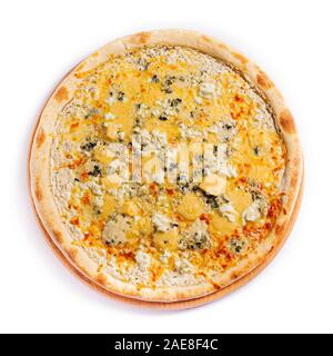 Isolare la pizza, di medie dimensioni, vista dall'alto. Foto di stock di pizza. Foto Stock